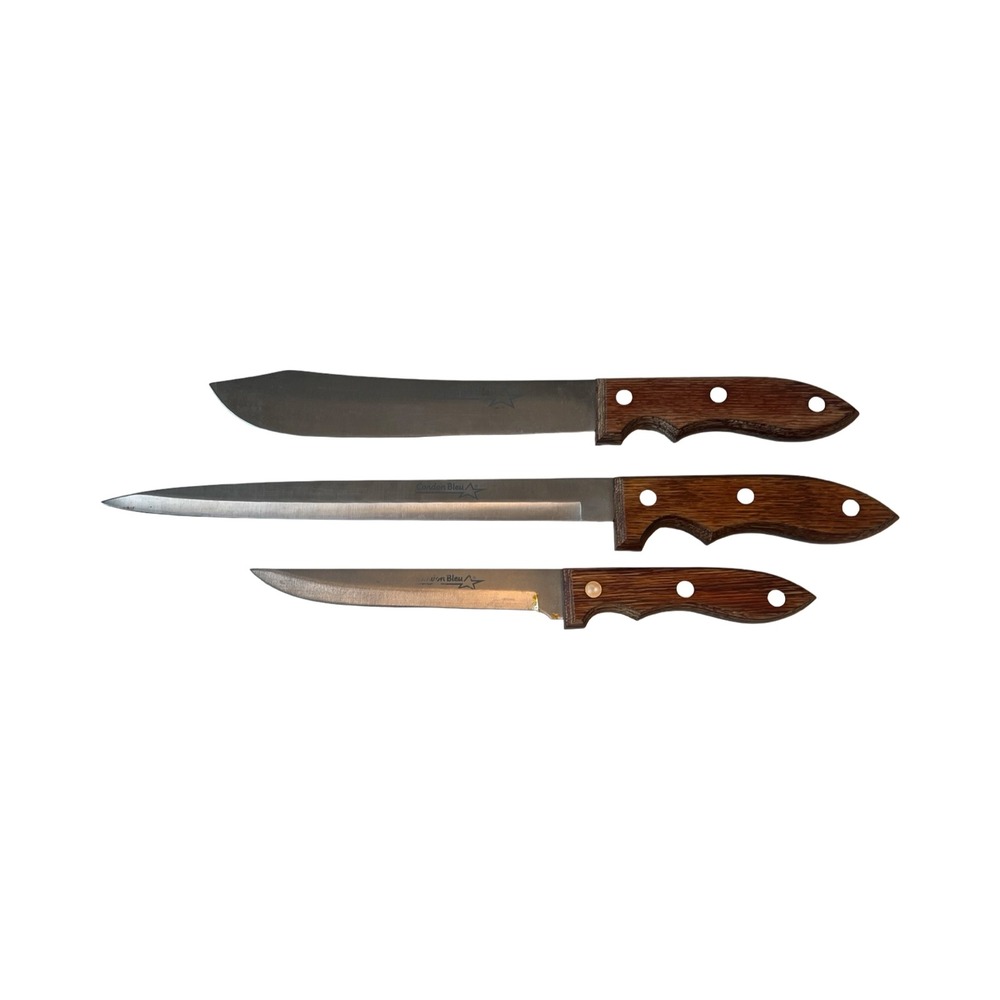 Cordon Bleu 3pc Knife Set High Carbon No-Stain Steel Japan Wood Handle Vintage‎